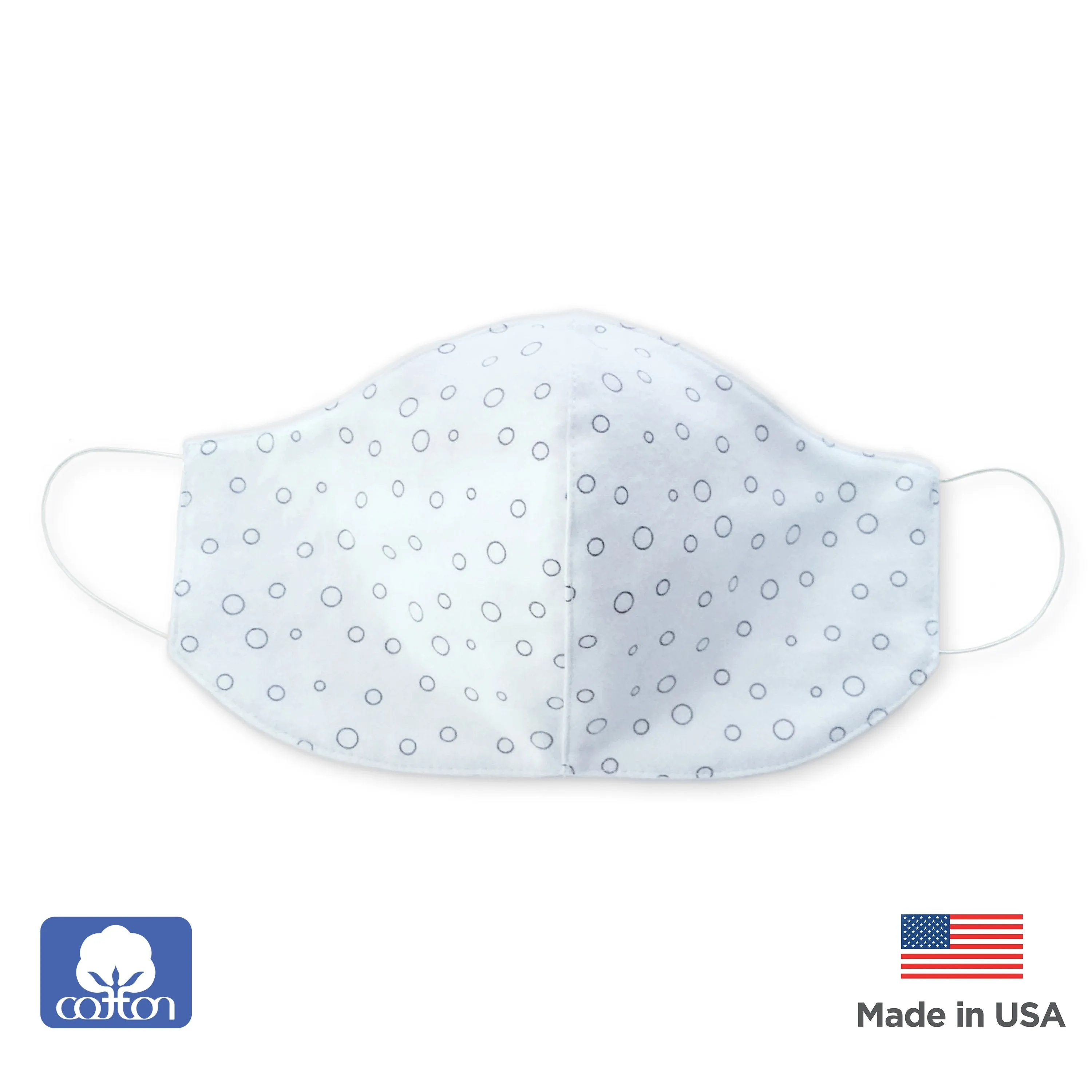 2-Layer Woven Soft Brushed Cotton Face Mask, Soft Black Bubble Dots, Made in USA, Soft Blue - 10 Pack