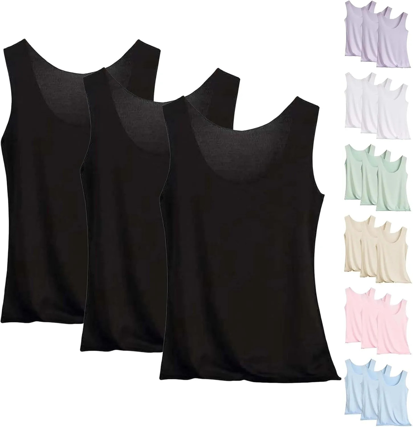 3 Pack Tank Top for Women 2025 Sleeveless U Neck Summer Causal Loose Fit Tops Basic Flowy Comfy Long Shirts Blouse