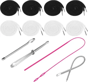 8PCS Drawstring Cord, Replacement Drawstring for Sweatpants, 57 Inch Drawstrings Replacement with Easy Threaders, Draw Strings for Shorts Pants Jackets Coats Hoodies (Black, White)