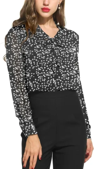 ACEVOG Chiffon Blouses for Women Dressy Bow Tie Neck Long Sleeve Work Shirt Formal Casual Wear