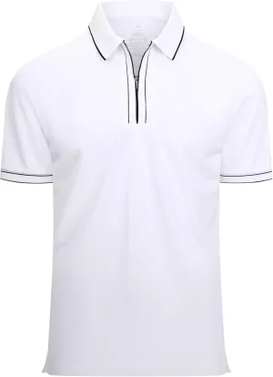 Alex Vando Mens Zipper Golf Shirt Moisture Wicking Zip Up Solid Fashion Polo Shirts