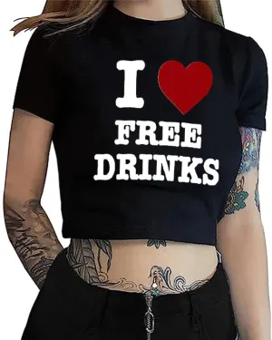 Baby Tees for Women Y2K Baby Tees E-Girls Cute Graphic Print Crop Tops Slim Fit T Shirts Retro Vintage Aesthetic