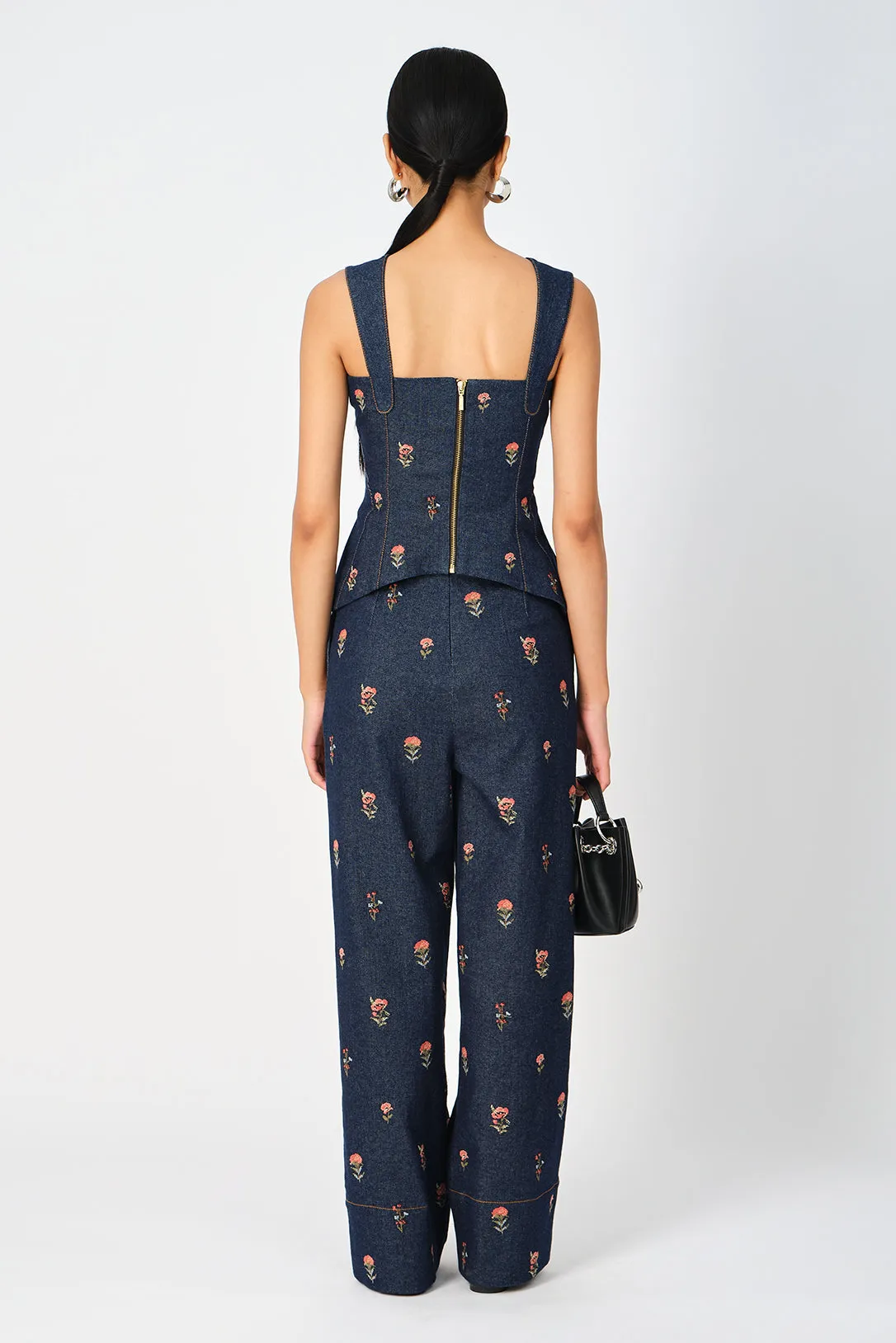 Briony cross-stitch denim pants