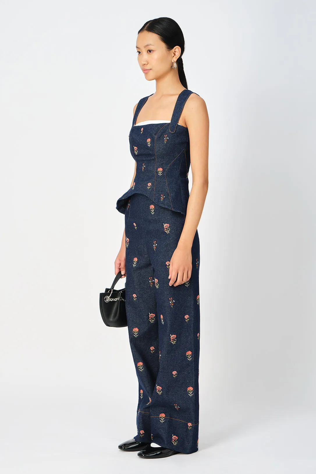 Briony cross-stitch denim pants