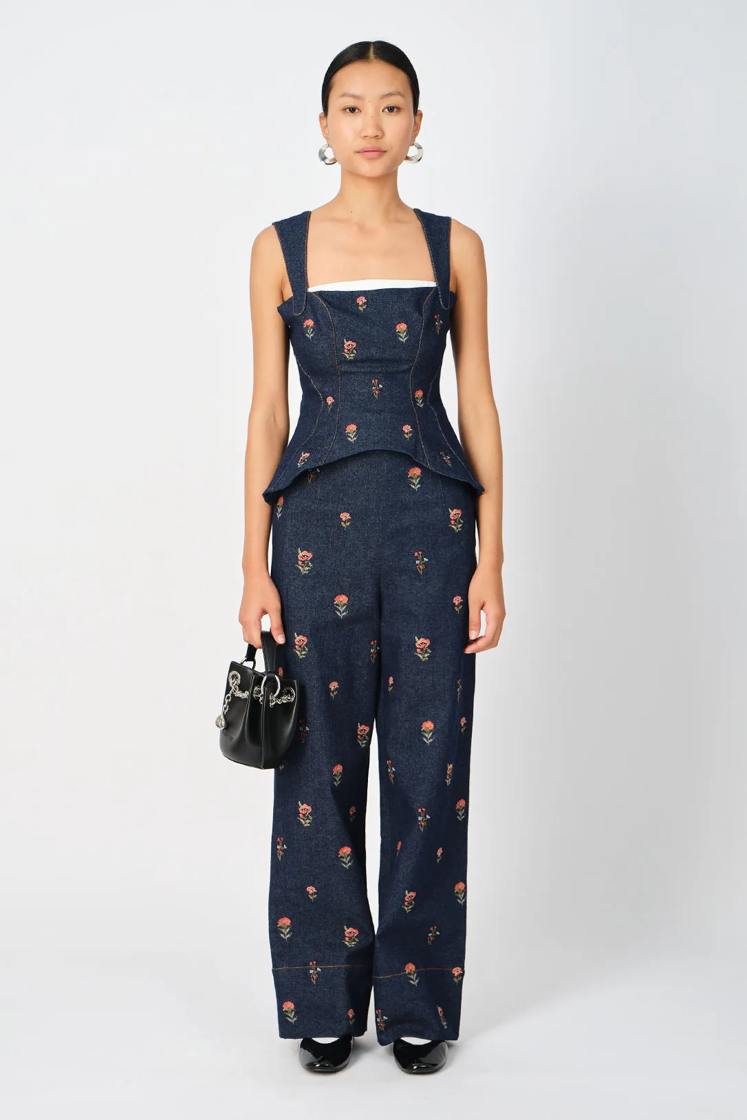 Briony cross-stitch denim pants
