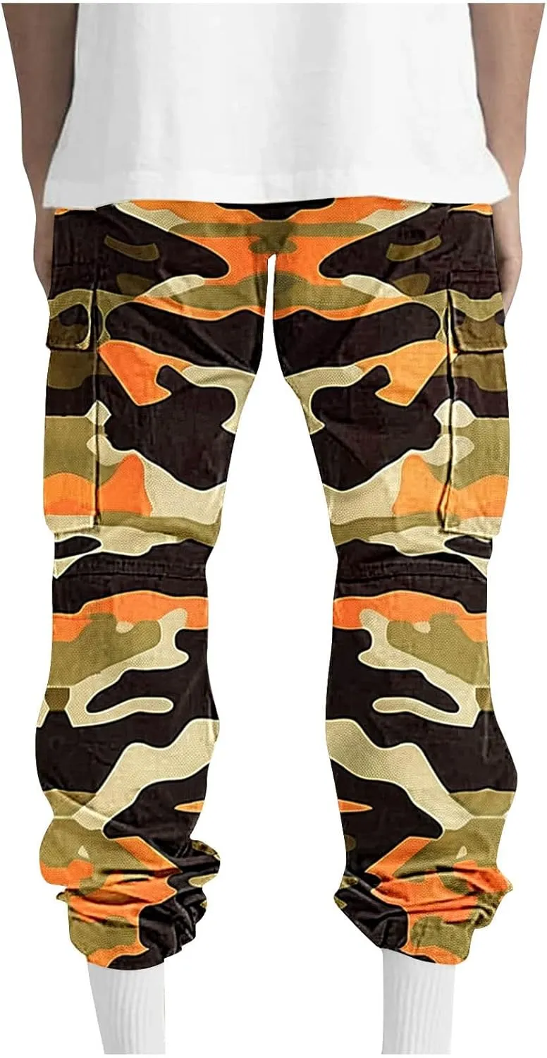 Camo Pants for Mens Outdoor Training Sport Loose Breathable Cargo Trousers Elastic Waist Drawstring Straight Leg Pant