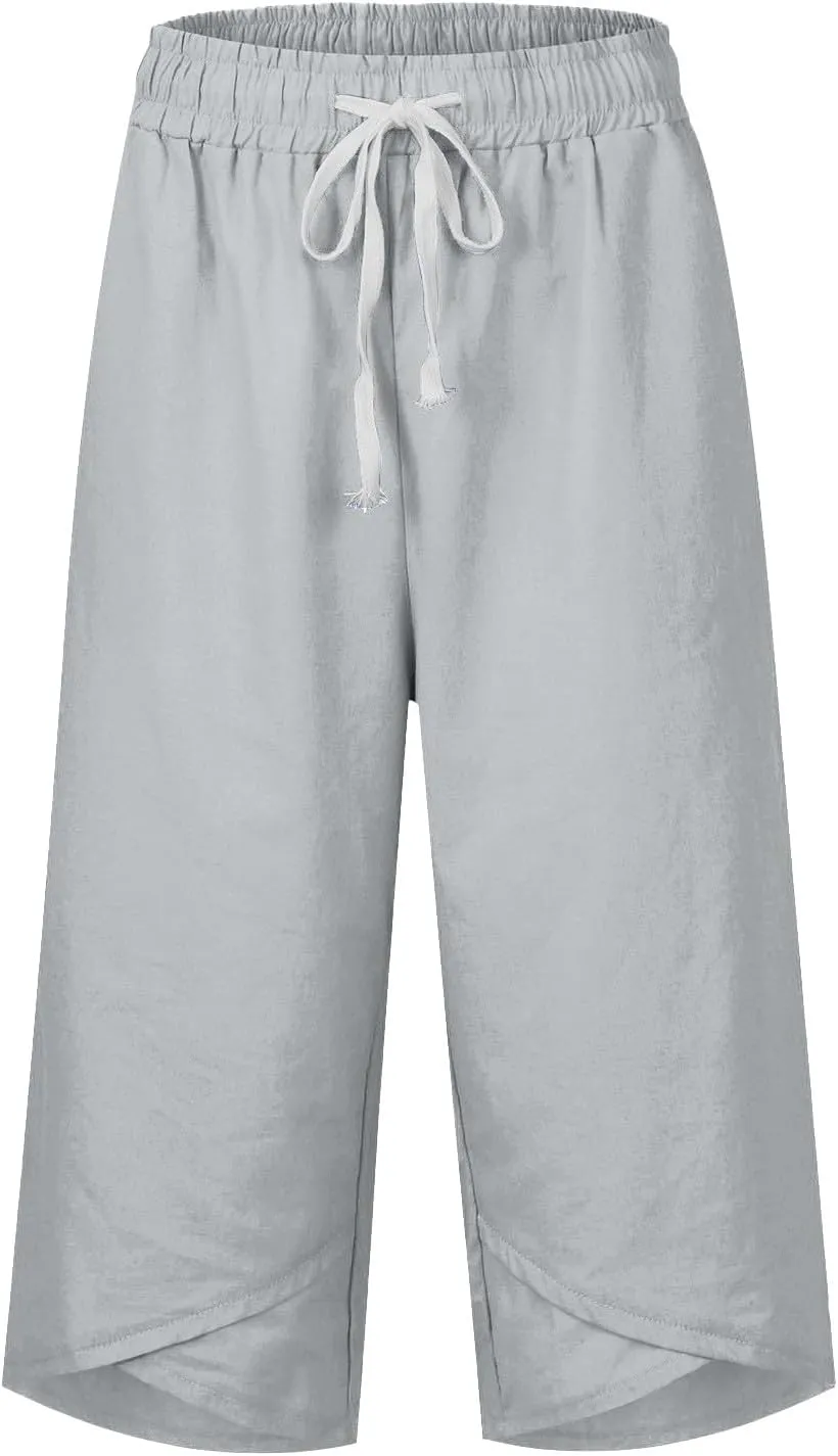 Capri Pants for Women Drawstring High Waisted Hiking Outdoor Camping Pants Active Joggers Sweatpants with Pockets