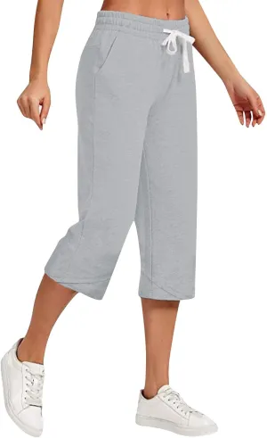 Capri Pants for Women Drawstring High Waisted Hiking Outdoor Camping Pants Active Joggers Sweatpants with Pockets