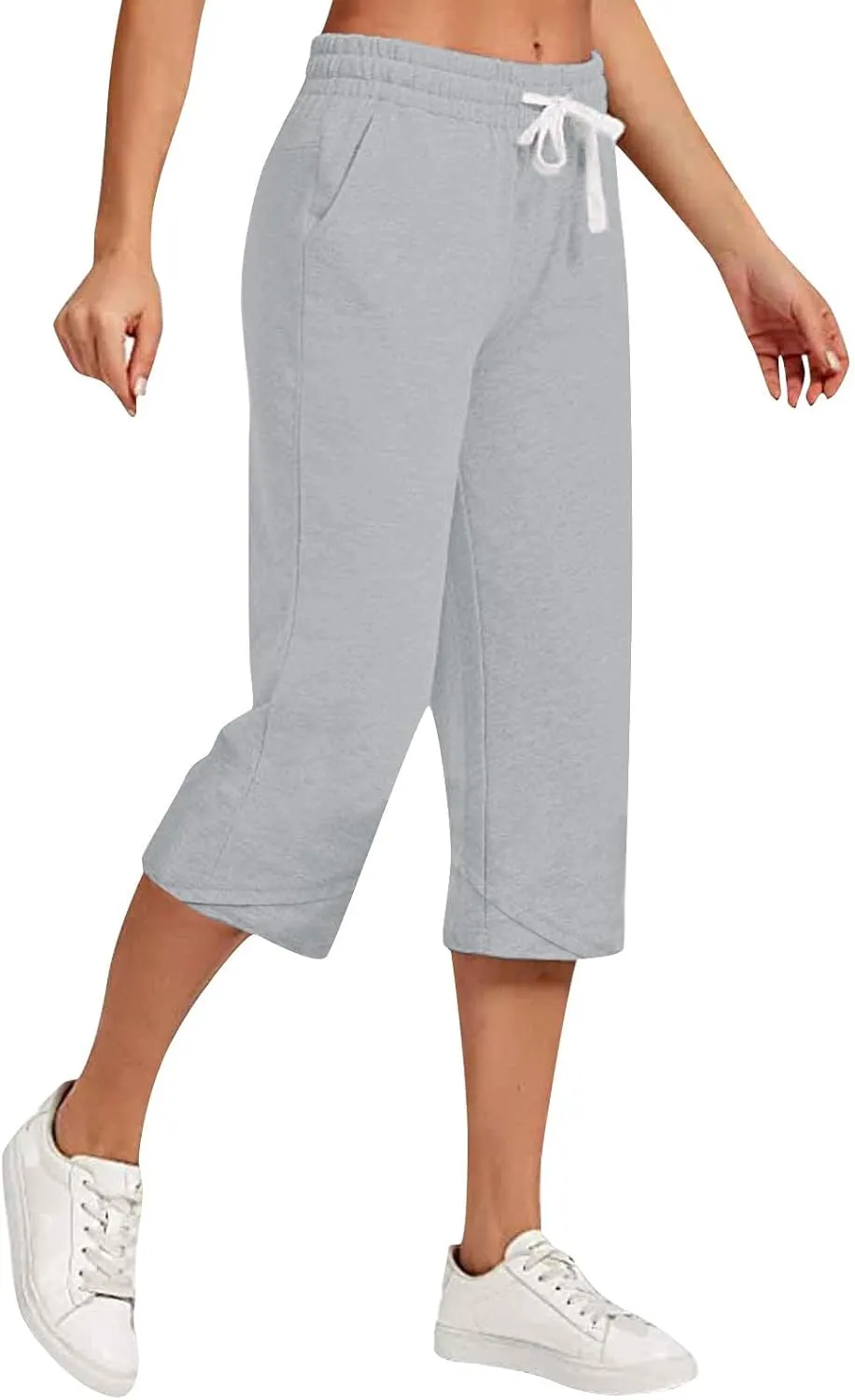 Capri Pants for Women Drawstring High Waisted Hiking Outdoor Camping Pants Active Joggers Sweatpants with Pockets