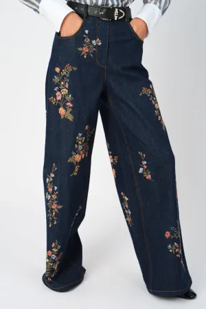 Cerrado cross-stitch denim pants