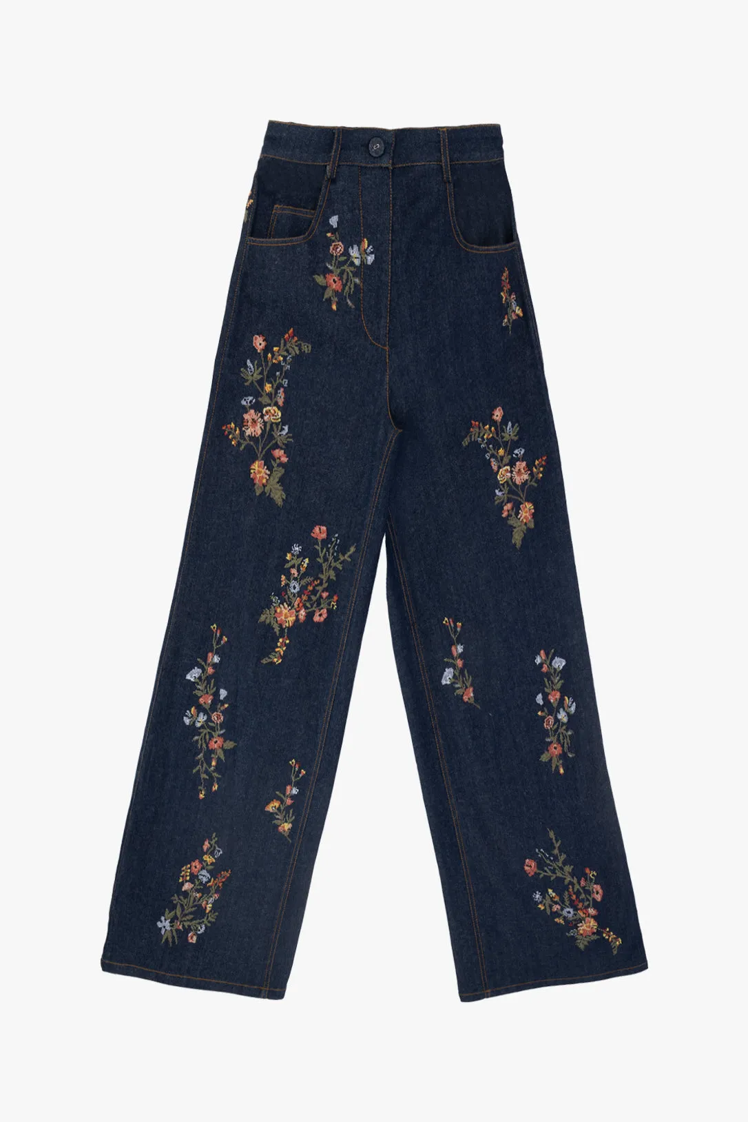 Cerrado cross-stitch denim pants