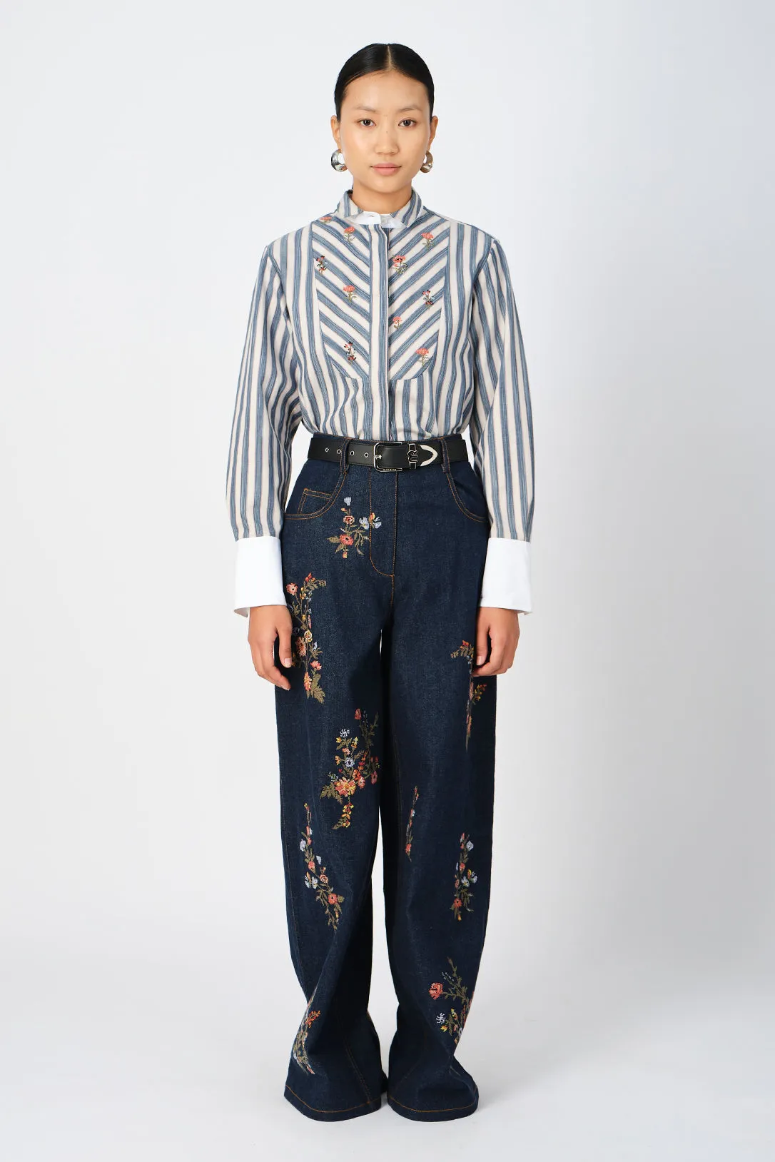 Cerrado cross-stitch denim pants