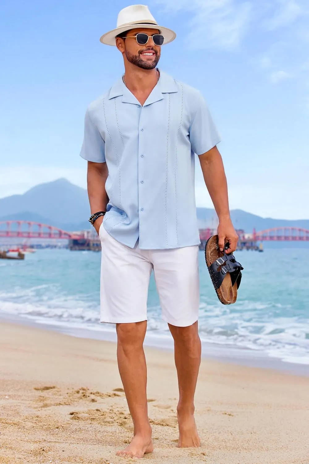 COOFANDY Guayabera Shirts for Men Cuban Short Sleeve Button Down Summer Shirts Linen Shirts
