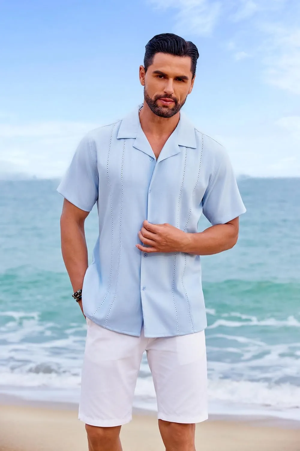 COOFANDY Guayabera Shirts for Men Cuban Short Sleeve Button Down Summer Shirts Linen Shirts