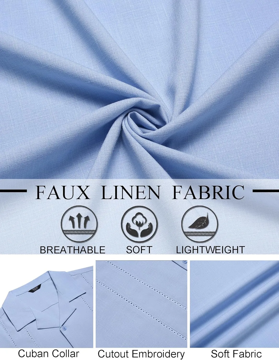 COOFANDY Guayabera Shirts for Men Cuban Short Sleeve Button Down Summer Shirts Linen Shirts