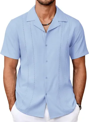 COOFANDY Guayabera Shirts for Men Cuban Short Sleeve Button Down Summer Shirts Linen Shirts