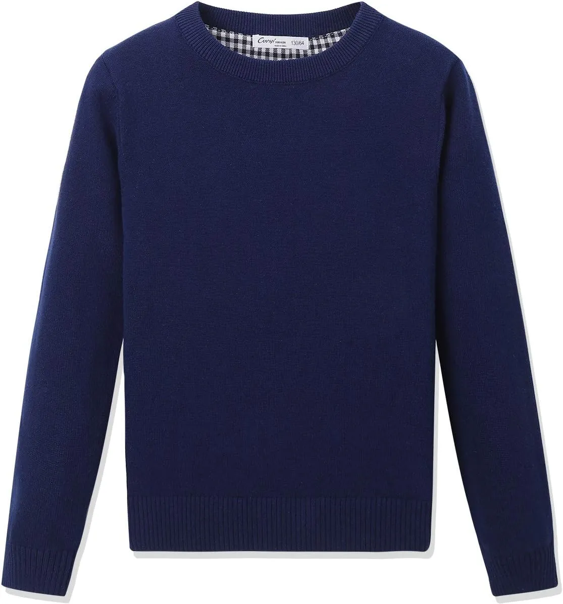 CUNYI Boys' Long Sleeve Crew Neck Cotton Pullover Knit Sweater