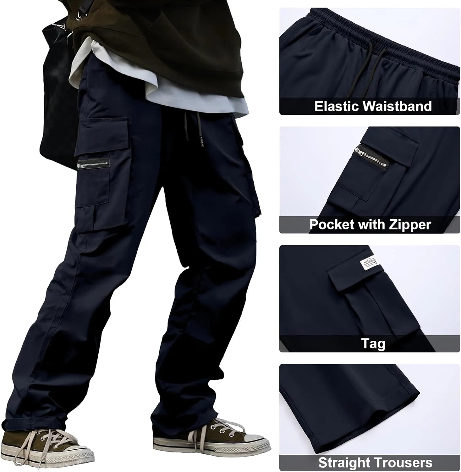 HOTake Cargo Pants for Men Drawstring Elastic Waist Mens Baggy Pants Hiking Joggers Sweatpants