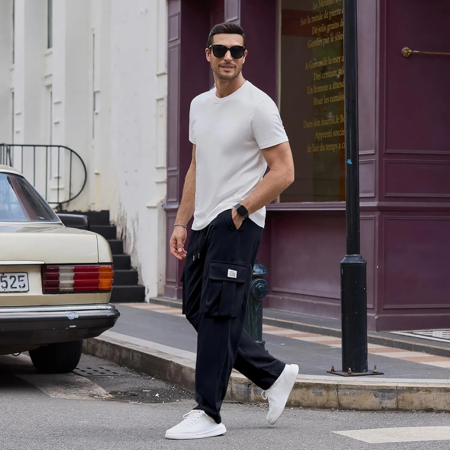 HOTake Cargo Pants for Men Drawstring Elastic Waist Mens Baggy Pants Hiking Joggers Sweatpants