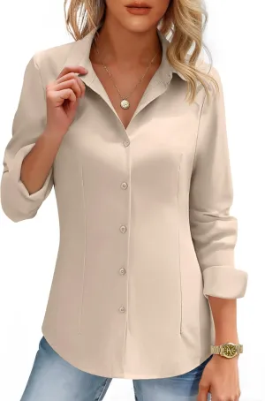 HOTOUCH Women's Button Down Shirts Long Sleeve Button-up Dress Shirt Fitted Business Collared Work Office Suit Blouses