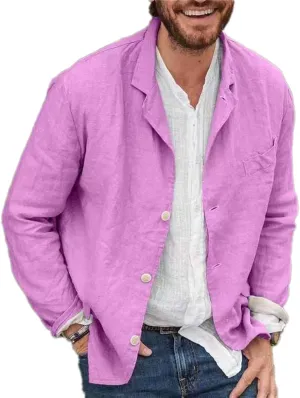 Men's Cotton and Linen Casual Blazer Jacket Regular Fit Lightweight Summer Tops