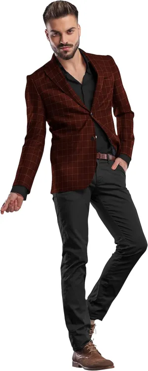 Men's Plaid Checked Blazer 2 Button Jacket Regular Long Sleeve Daily Fit Suit Business Lightweight Casual Sport Coat