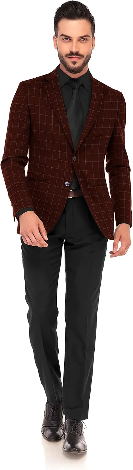 Men's Plaid Checked Blazer 2 Button Jacket Regular Long Sleeve Daily Fit Suit Business Lightweight Casual Sport Coat