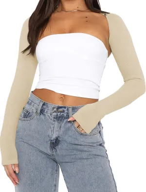 MISSACTIVER Women's Long Sleeve Ribbed Knit Bolero Shrug Crop Top Sexy Backless Open Front Cropped Shawl Cardigan 90s E-Girls