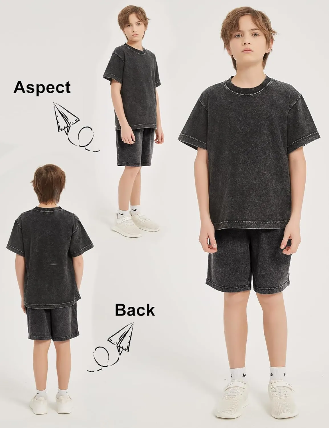 PEHMEA Boys Girls Cotton Shorts, Athletic Casual Jogger Loose Fit Kids Short with Pockets Elastic Waist Drawstring for 5-14Y