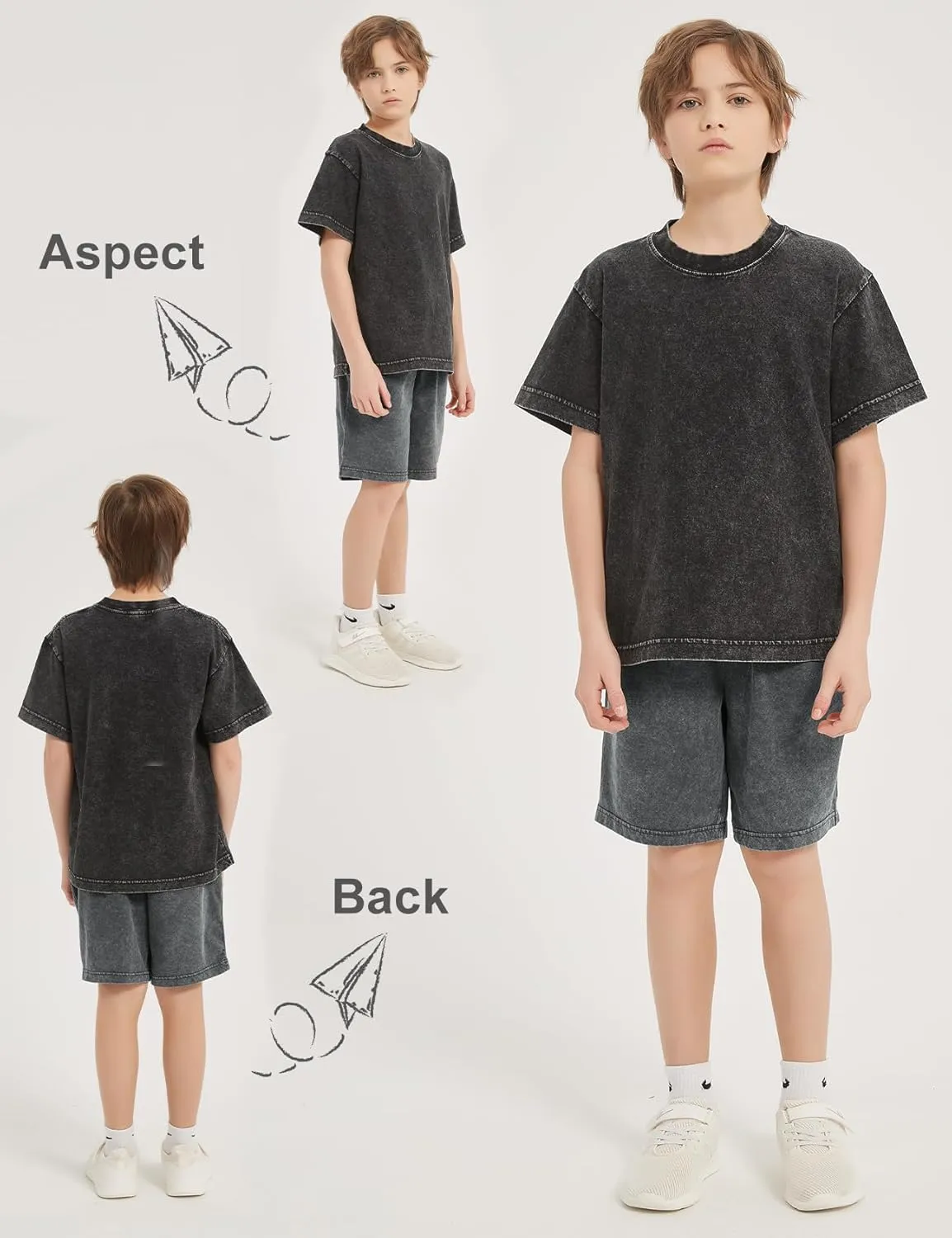 PEHMEA Boys Girls Cotton Shorts, Athletic Casual Jogger Loose Fit Kids Short with Pockets Elastic Waist Drawstring for 5-14Y