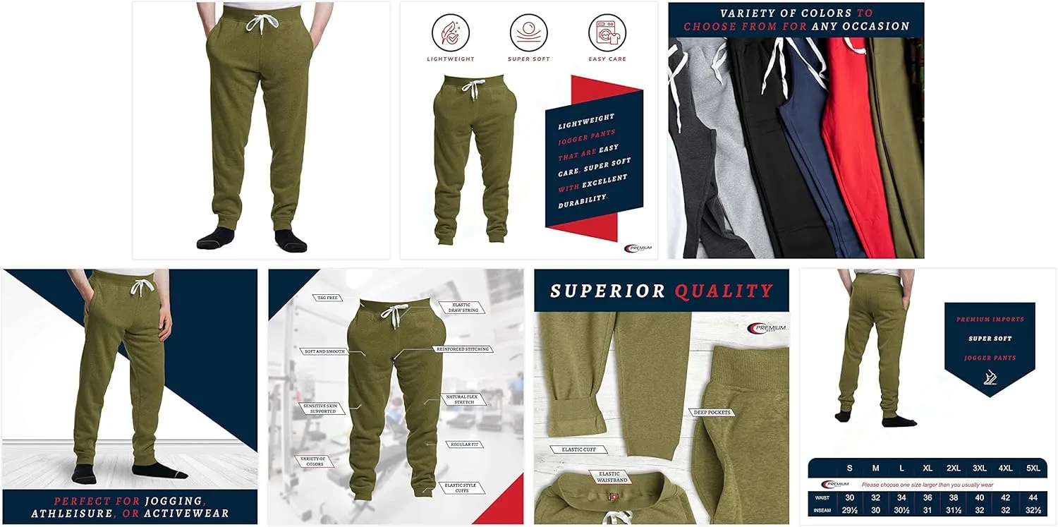 Premium Wear Mens Jogger Sweatpants - Lightweight, Super Soft, 100% Polyester | Elastic Drawstring, Deep Pockets, Tag-Free