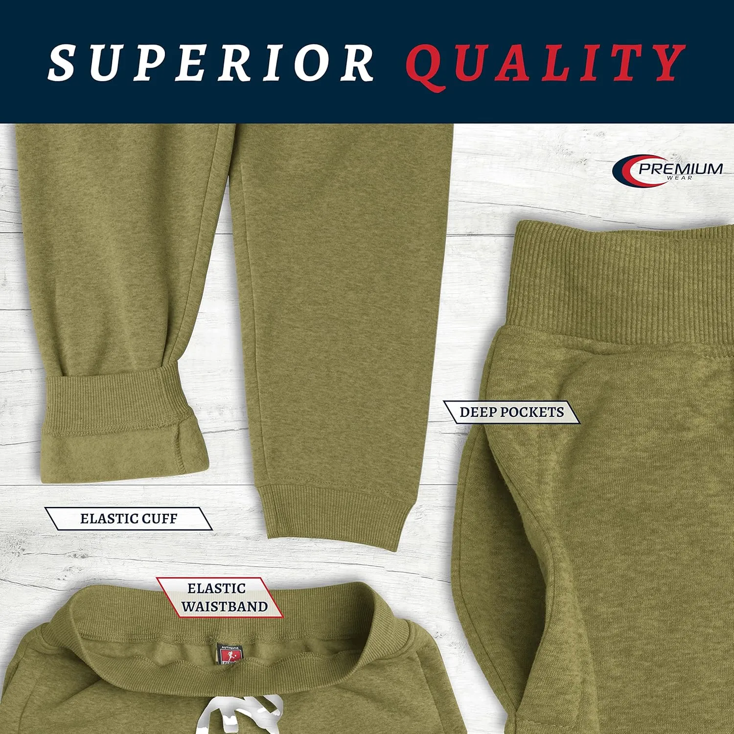 Premium Wear Mens Jogger Sweatpants - Lightweight, Super Soft, 100% Polyester | Elastic Drawstring, Deep Pockets, Tag-Free