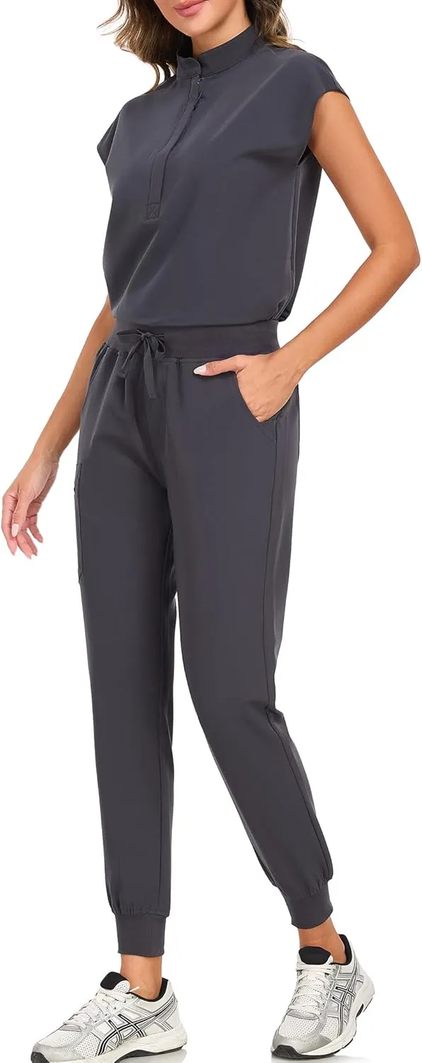 Scrub Pants for Women Four Way Stretch Joggers High Rise Zipper Cargo Pants with 5 Pockets
