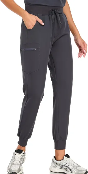 Scrub Pants for Women Four Way Stretch Joggers High Rise Zipper Cargo Pants with 5 Pockets
