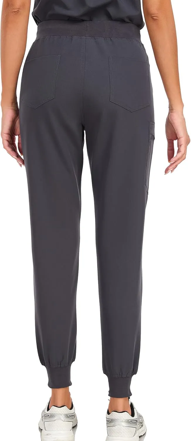 Scrub Pants for Women Four Way Stretch Joggers High Rise Zipper Cargo Pants with 5 Pockets