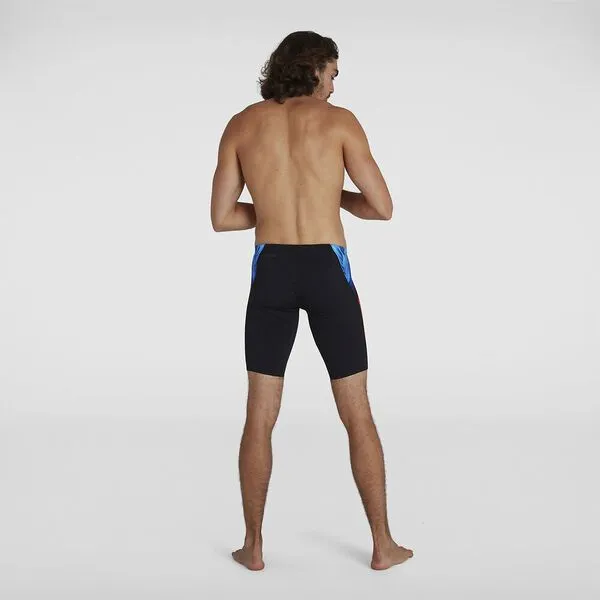 Speedo Mens Placement Digital V/Cut Jammer - Blk/Orange/Lt Adriatic/Blue