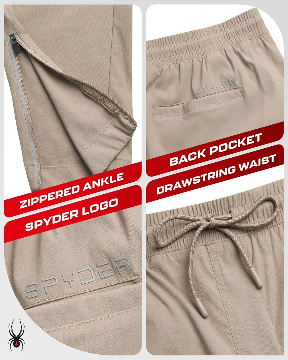 Spyder Mens Golf Pants - Lightweight Stretch Golf Pants Men with Drawstring & Pockets - Athletic Nylon Joggers for Men