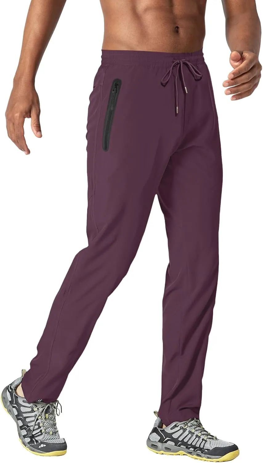 TACVASEN Men's Lightweight Hiking Pants Quick Dry Running Jogger Drawstring Sweatpants Zipper Pockets