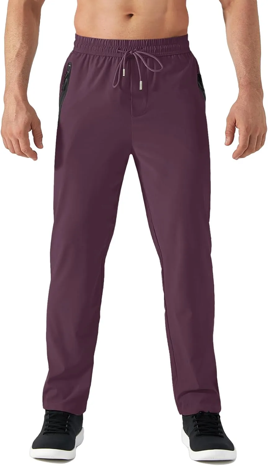 TACVASEN Men's Lightweight Hiking Pants Quick Dry Running Jogger Drawstring Sweatpants Zipper Pockets