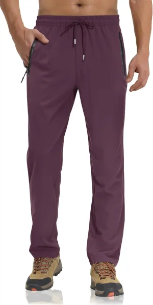 TACVASEN Men's Lightweight Hiking Pants Quick Dry Running Jogger Drawstring Sweatpants Zipper Pockets