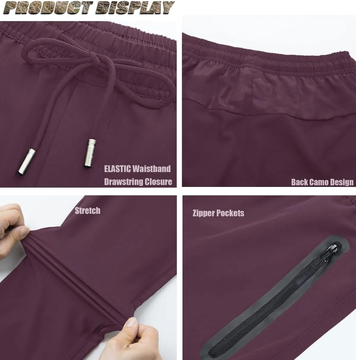 TACVASEN Men's Lightweight Hiking Pants Quick Dry Running Jogger Drawstring Sweatpants Zipper Pockets