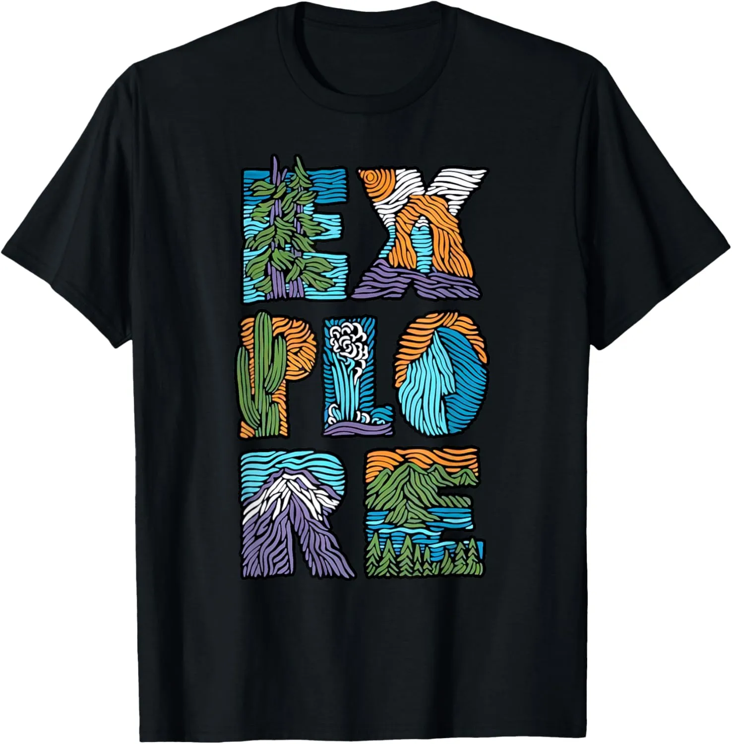 Unisex-Adults,Unisex-Kids Modern Letter Print T-Shirt Black Small Crew Neck Short Sleeve