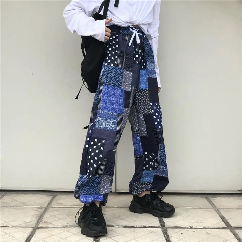 Vintage Patchwork Pattern Drawstring Harem Pants