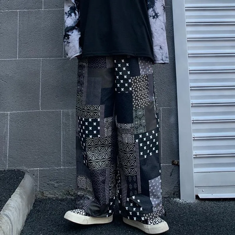 Vintage Patchwork Pattern Drawstring Harem Pants