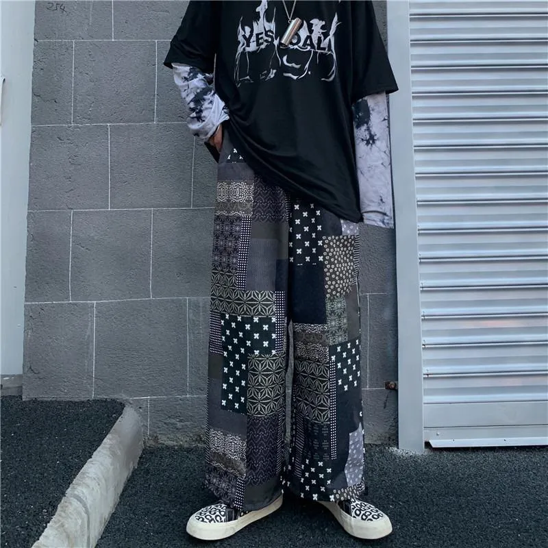 Vintage Patchwork Pattern Drawstring Harem Pants