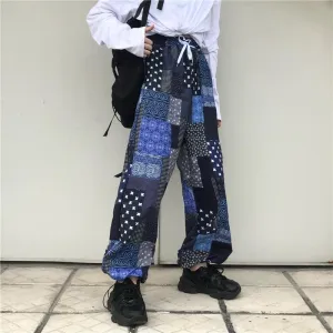 Vintage Patchwork Pattern Drawstring Harem Pants