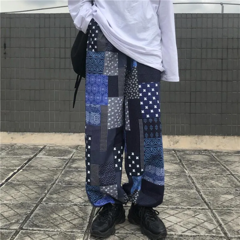 Vintage Patchwork Pattern Drawstring Harem Pants