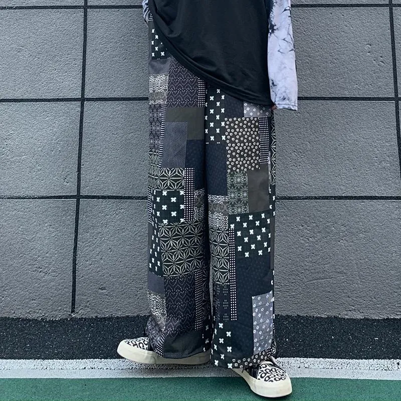 Vintage Patchwork Pattern Drawstring Harem Pants