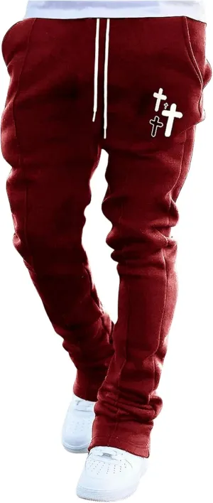 WDIRARA Men's Graphic Printed Stacked Sweatpants Flared Leg Y2K Drawstring Waisted Casual Jogger Pants with Pockets