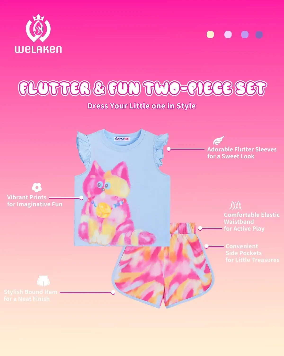 WELAKEN Girls Summer Outfits Cotton Ruffle Top and Shorts Set
